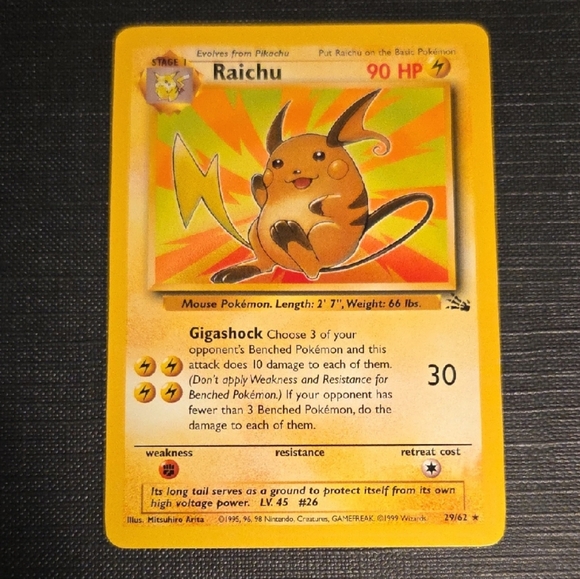Pokemon Other - Pokemon Fossil Set 1999 Raichu Rare Trading Card (29/62)